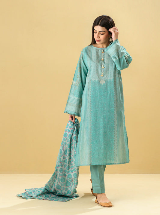 3 PIECE - PRINTED LAWN SUIT - AQUA HAZE MORBAGH SU_22   