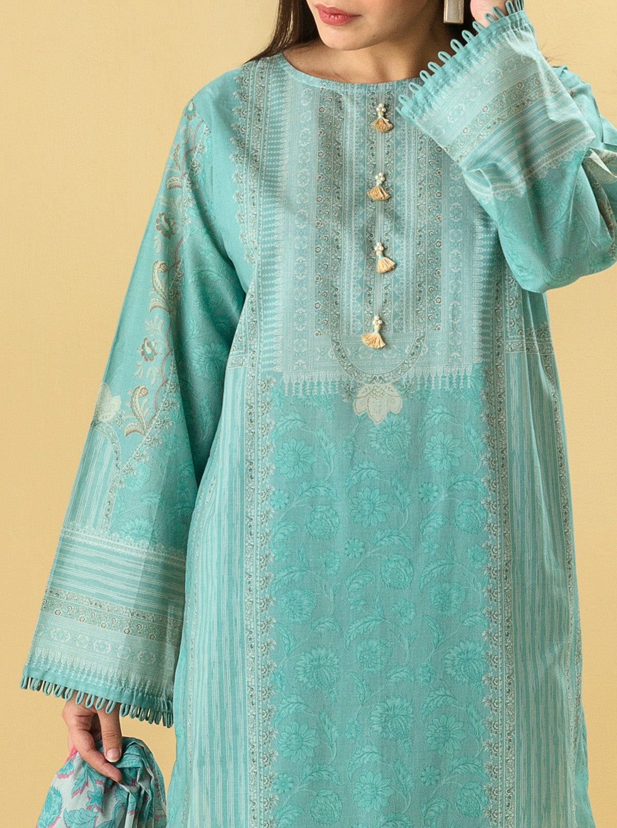 3 PIECE - PRINTED LAWN SUIT - AQUA HAZE MORBAGH SU_22   