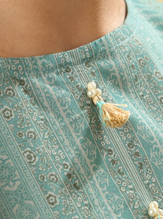 3 PIECE - PRINTED LAWN SUIT - AQUA HAZE MORBAGH SU_22   