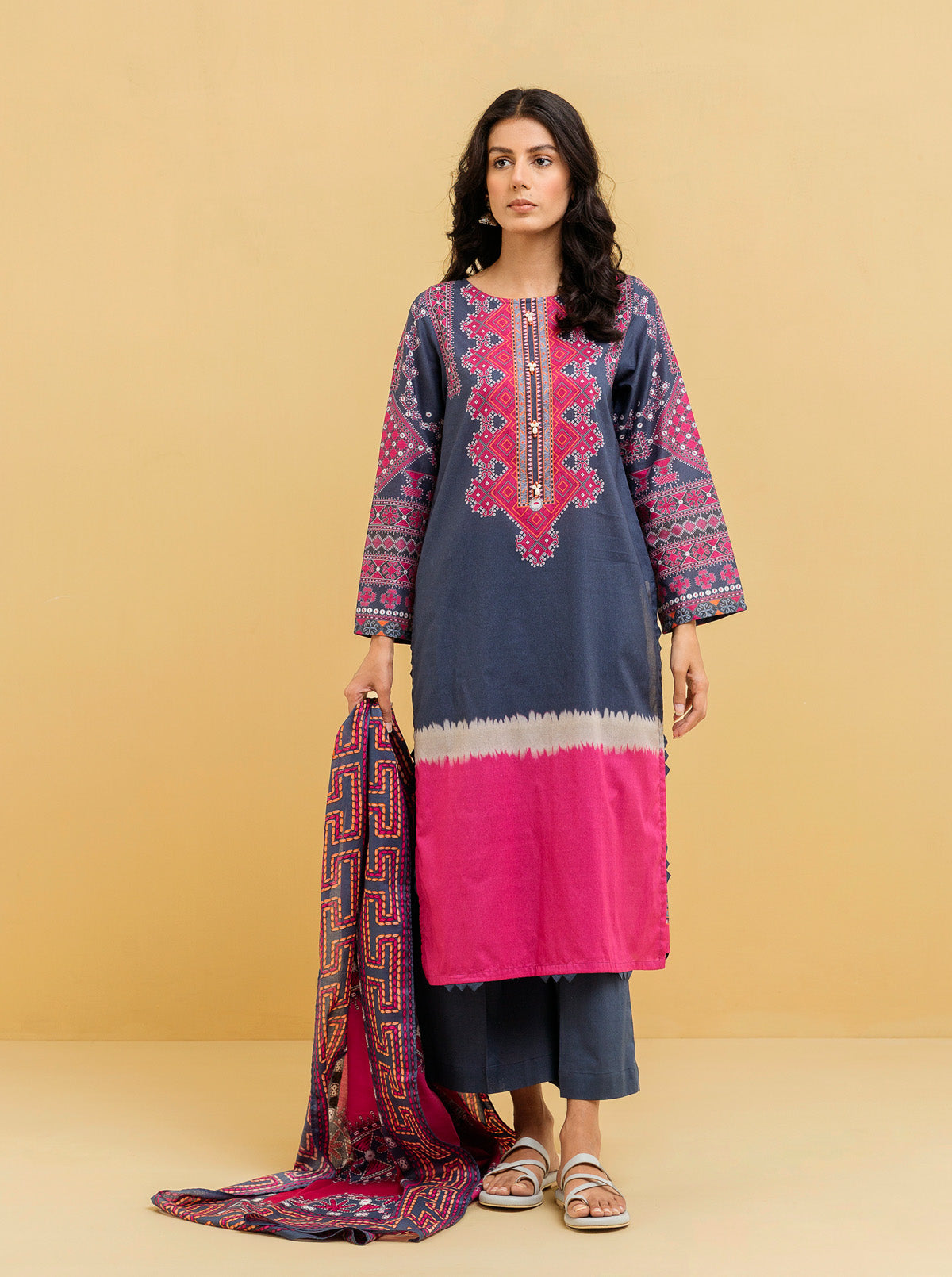 3 PIECE - PRINTED LAWN SUIT - BASHFUL BLUE MORBAGH SU_22   