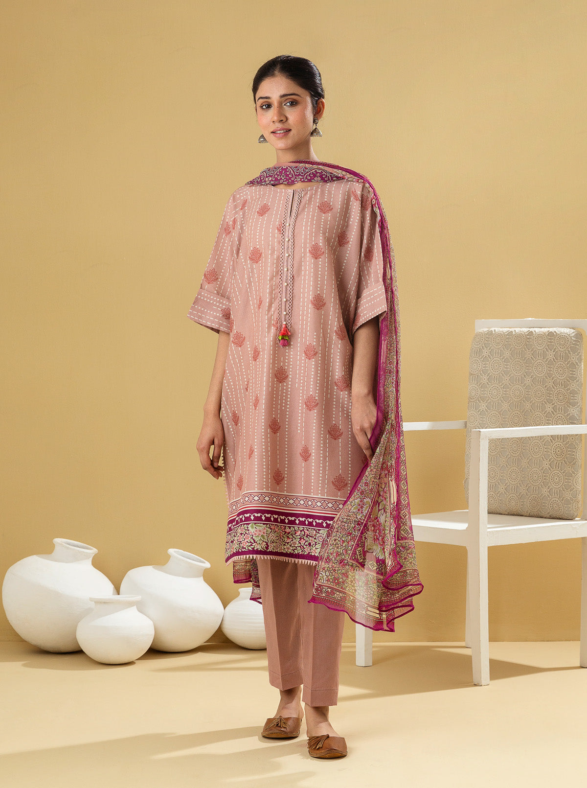 3 PIECE - PRINTED LAWN SUIT - DUSKY PINK MORBAGH SU_22   