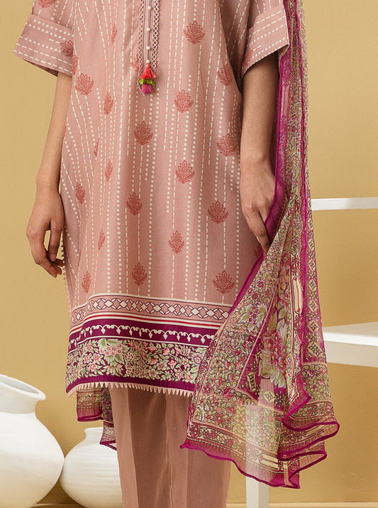 3 PIECE - PRINTED LAWN SUIT - DUSKY PINK MORBAGH SU_22   
