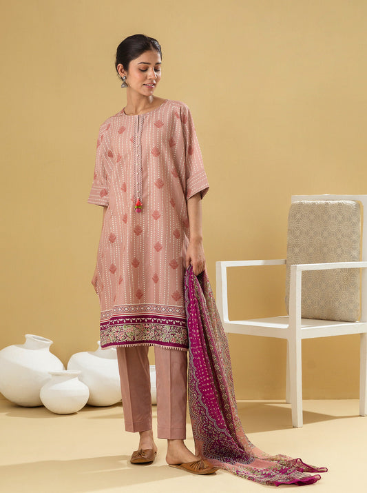 3 PIECE - PRINTED LAWN SUIT - DUSKY PINK MORBAGH SU_22   