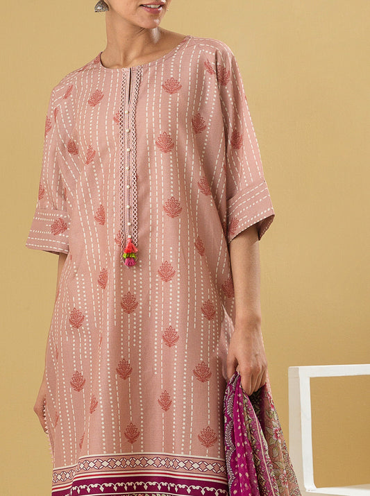 3 PIECE - PRINTED LAWN SUIT - DUSKY PINK MORBAGH SU_22   