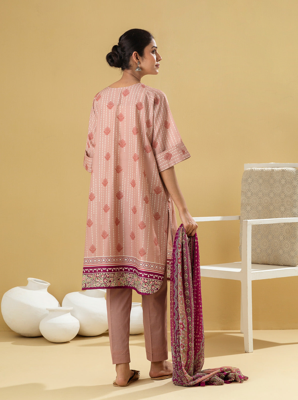 3 PIECE - PRINTED LAWN SUIT - DUSKY PINK MORBAGH SU_22   