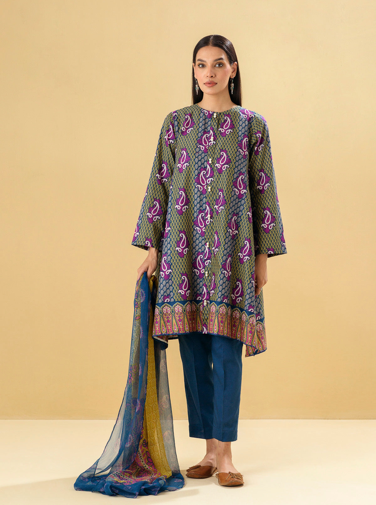 3 PIECE - PRINTED LAWN SUIT - PAISLEY CRAFT MORBAGH SU_22   