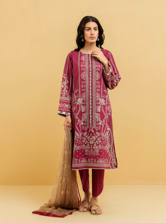 3 PIECE - PRINTED LAWN SUIT - LUSCIOUS ROUGE MORBAGH SU_22   