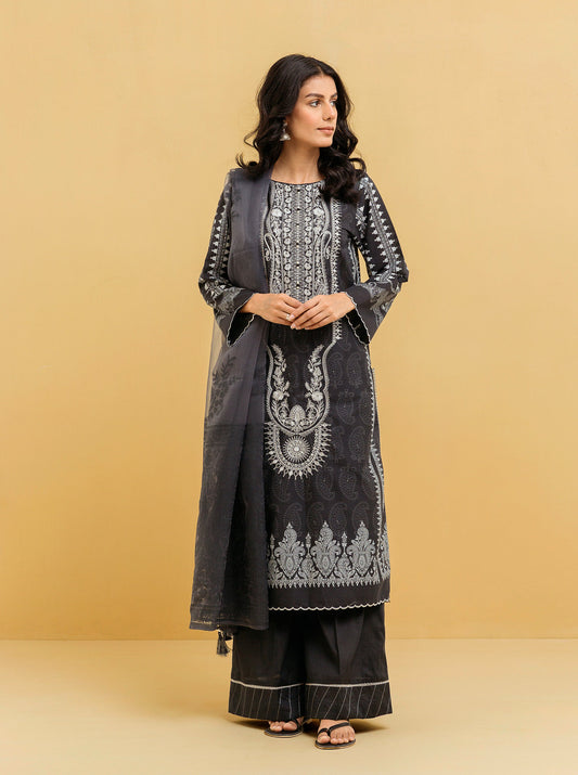 3 PIECE - EMBROIDERED LAWN SUIT - MIDNIGHT DUST MORBAGH SU_22   