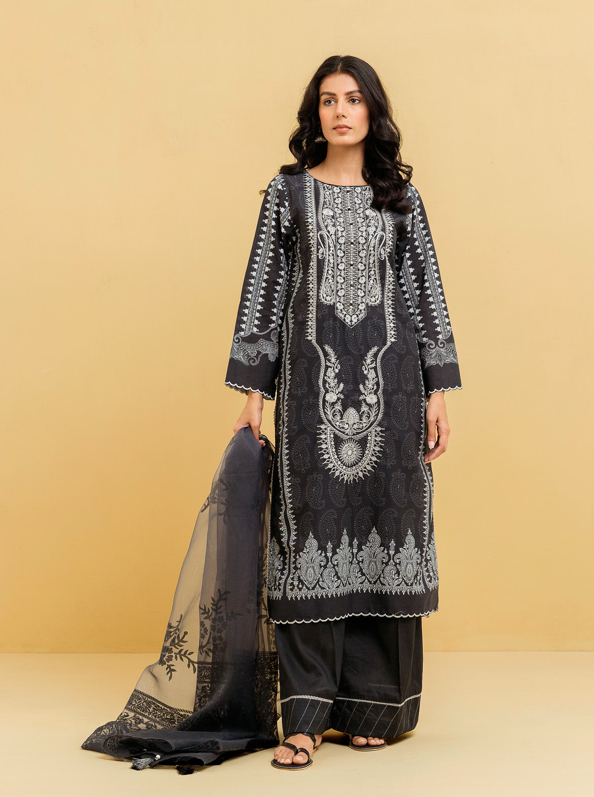 3 PIECE - EMBROIDERED LAWN SUIT - MIDNIGHT DUST MORBAGH SU_22   