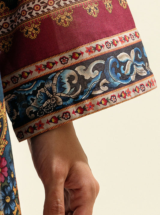 1 PIECE - PRINTED LAWN SHIRT - BLUE TALES MORBAGH SU_23   
