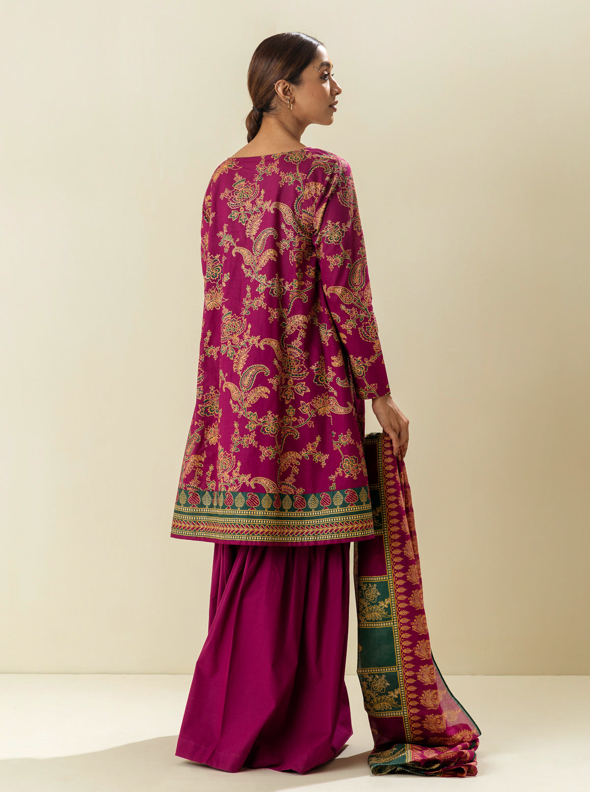 2 PIECE - EMBROIDERD LAWN SUIT - PEACOCK PINK MORBAGH SU_23   