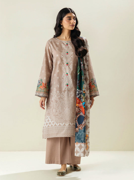 3 PIECE - PRINTED LAWN SUIT - NEOCLASSICAL CREME MORBAGH SU_23   