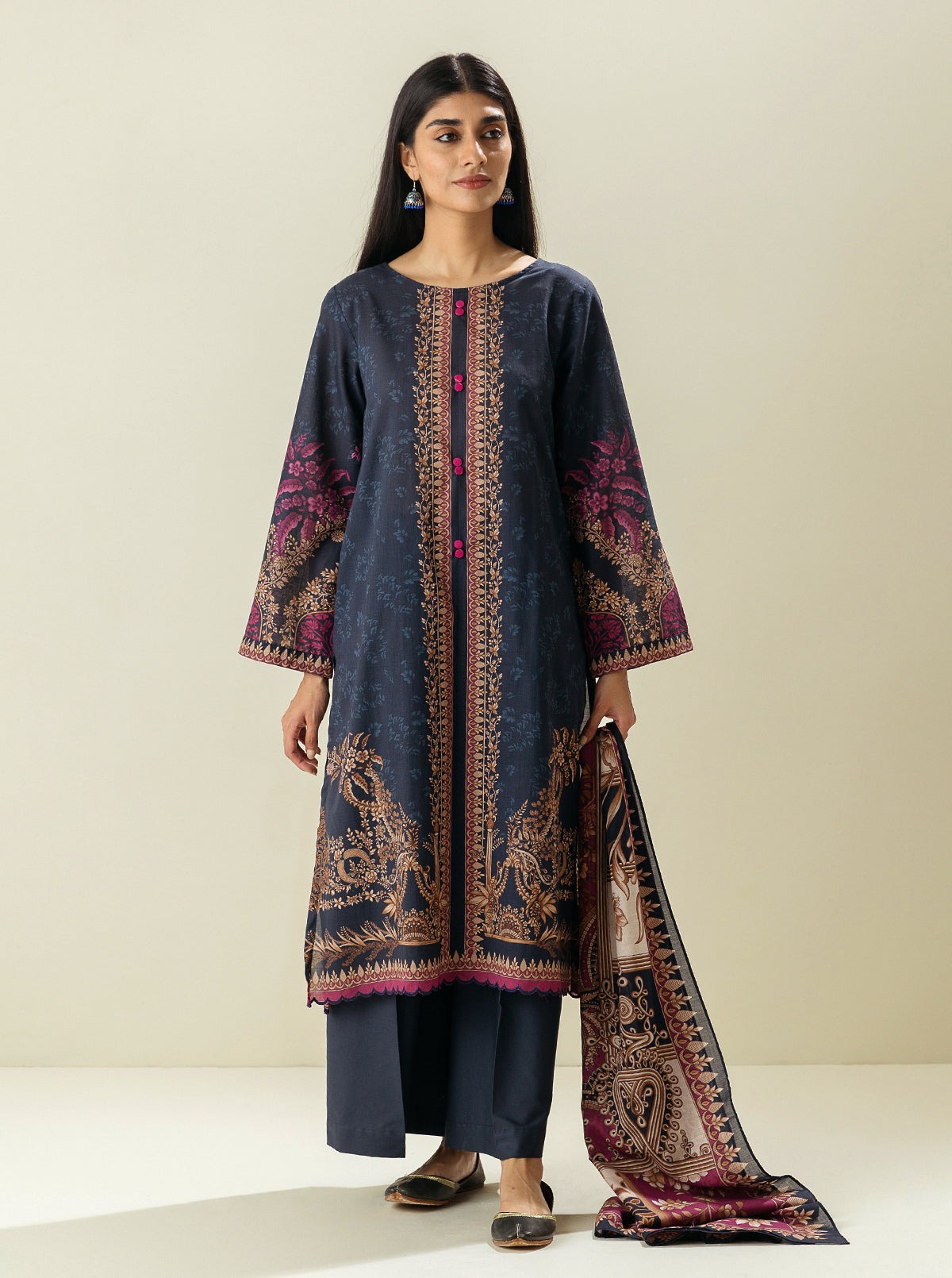 3 PIECE - PRINTED LAWN SUIT - DARK CROWN MORBAGH SU_23   