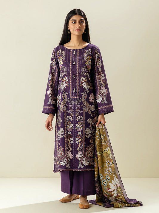 3 PIECE - PRINTED LAWN SUIT - PURPLE ODYSSEY MORBAGH SU_23   