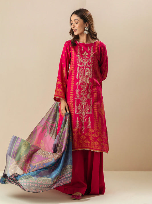 3 PIECE - EMBROIDERD LAWN SUIT - FUCHSIA MYSTERY MORBAGH SU_23   