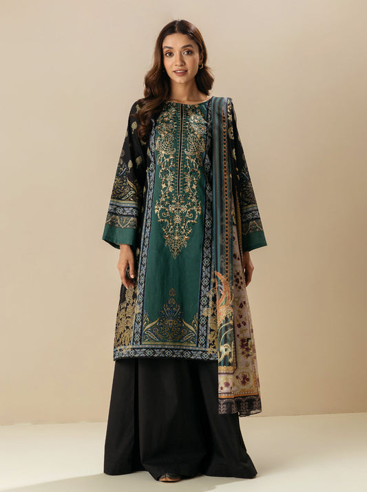 3 PIECE - EMBROIDERD LAWN SUIT - REGAL EBONY MORBAGH SU_23   