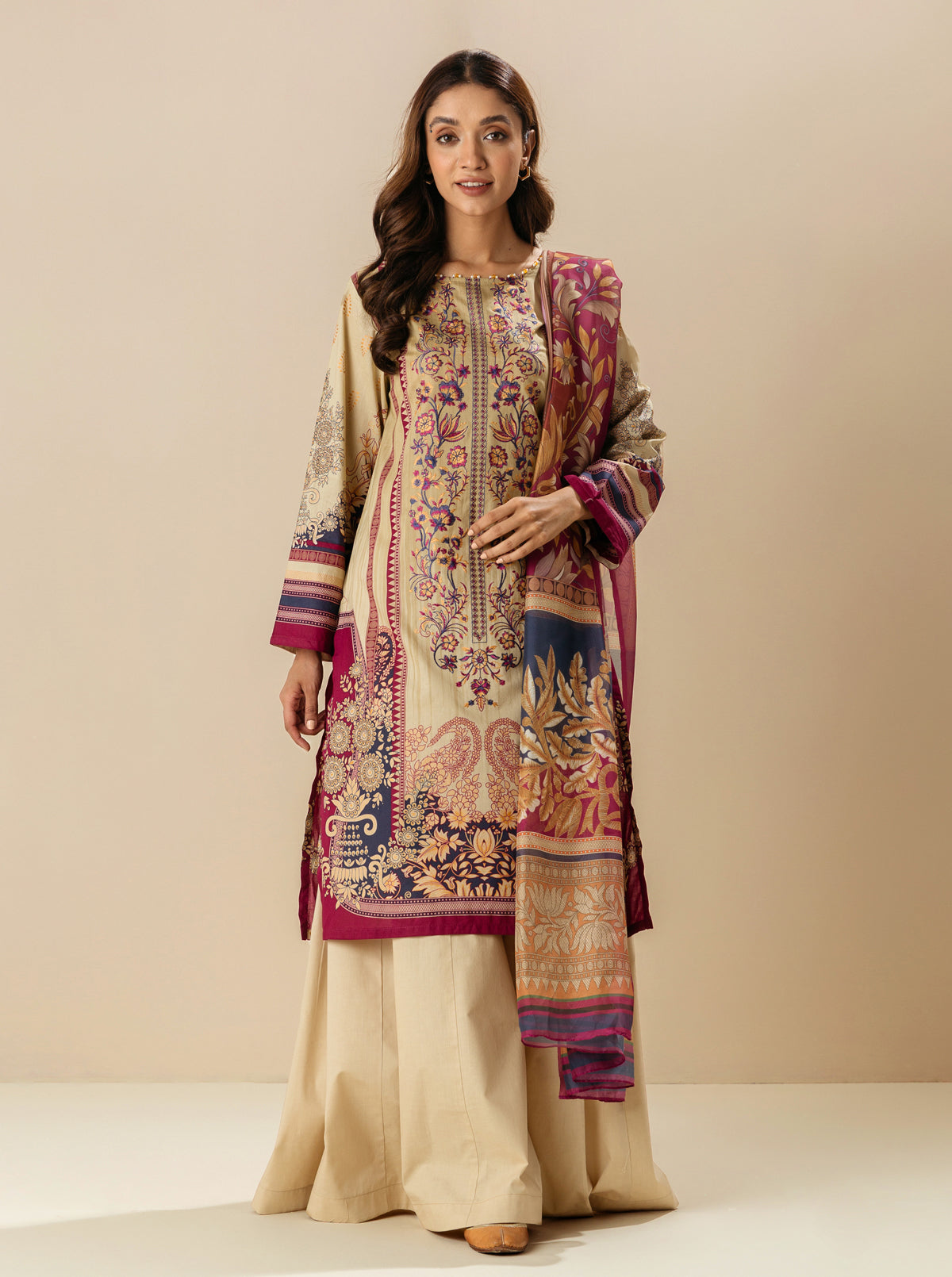3 PIECE - EMBROIDERD LAWN SUIT - APRICOT DAYDREAM MORBAGH SU_23   