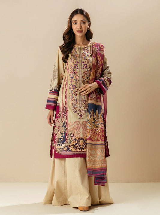 3 PIECE - EMBROIDERD LAWN SUIT - APRICOT DAYDREAM MORBAGH SU_23   