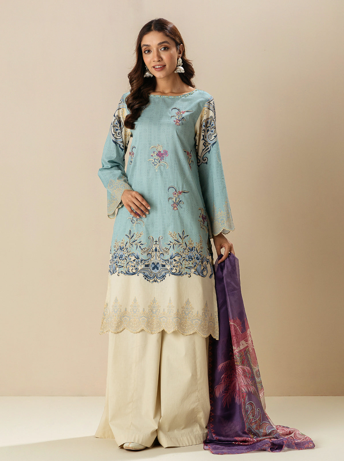 3 PIECE - EMBROIDERED LAWN SUIT - LILAC BREEZE MORBAGH SU_23   