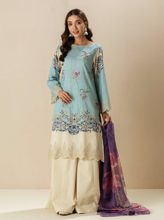 3 PIECE - EMBROIDERED LAWN SUIT - LILAC BREEZE MORBAGH SU_23   