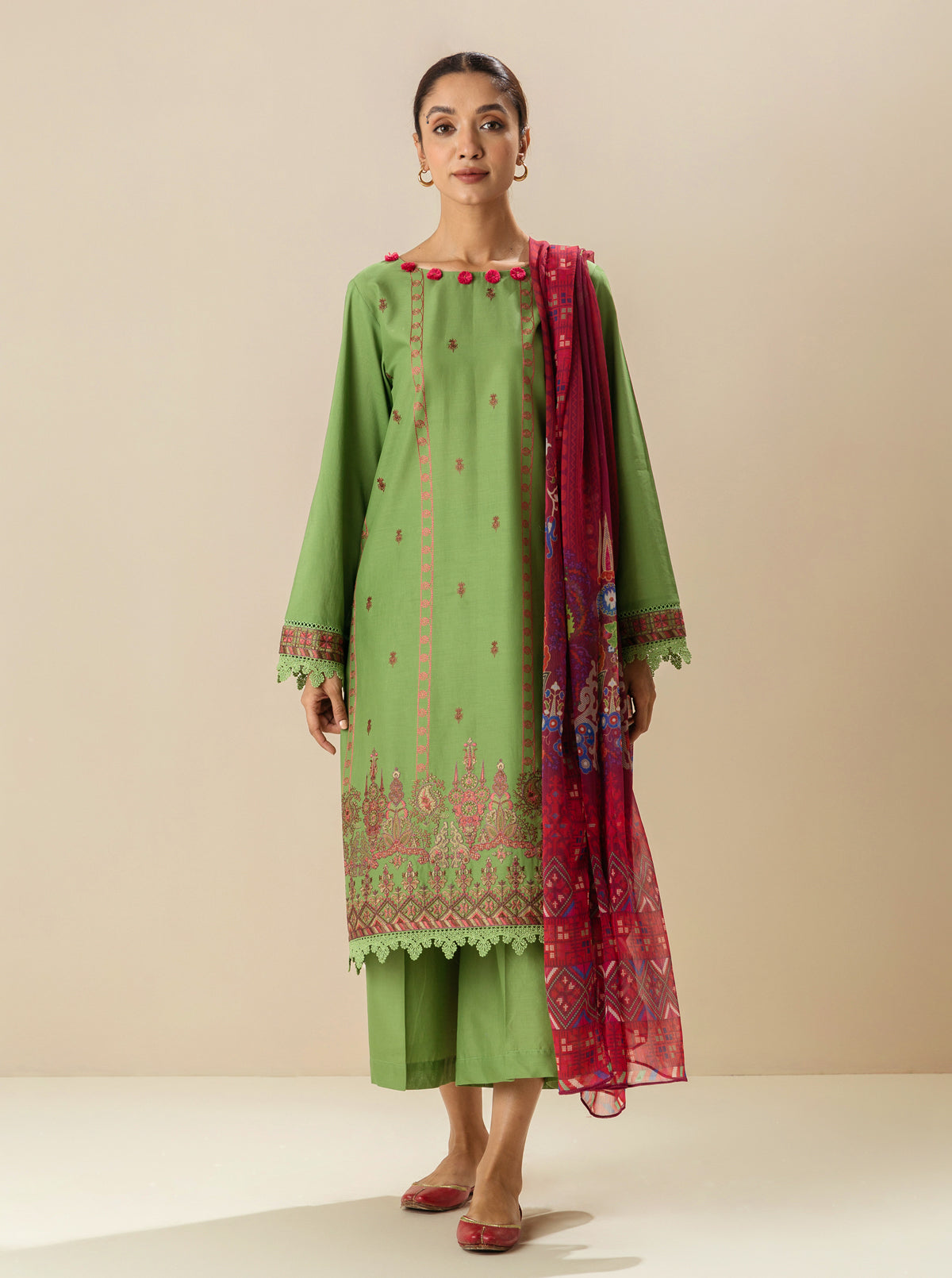 3 PIECE - EMBROIDERD LAWN SUIT - EVERGREEN BEAUTY MORBAGH SU_23   