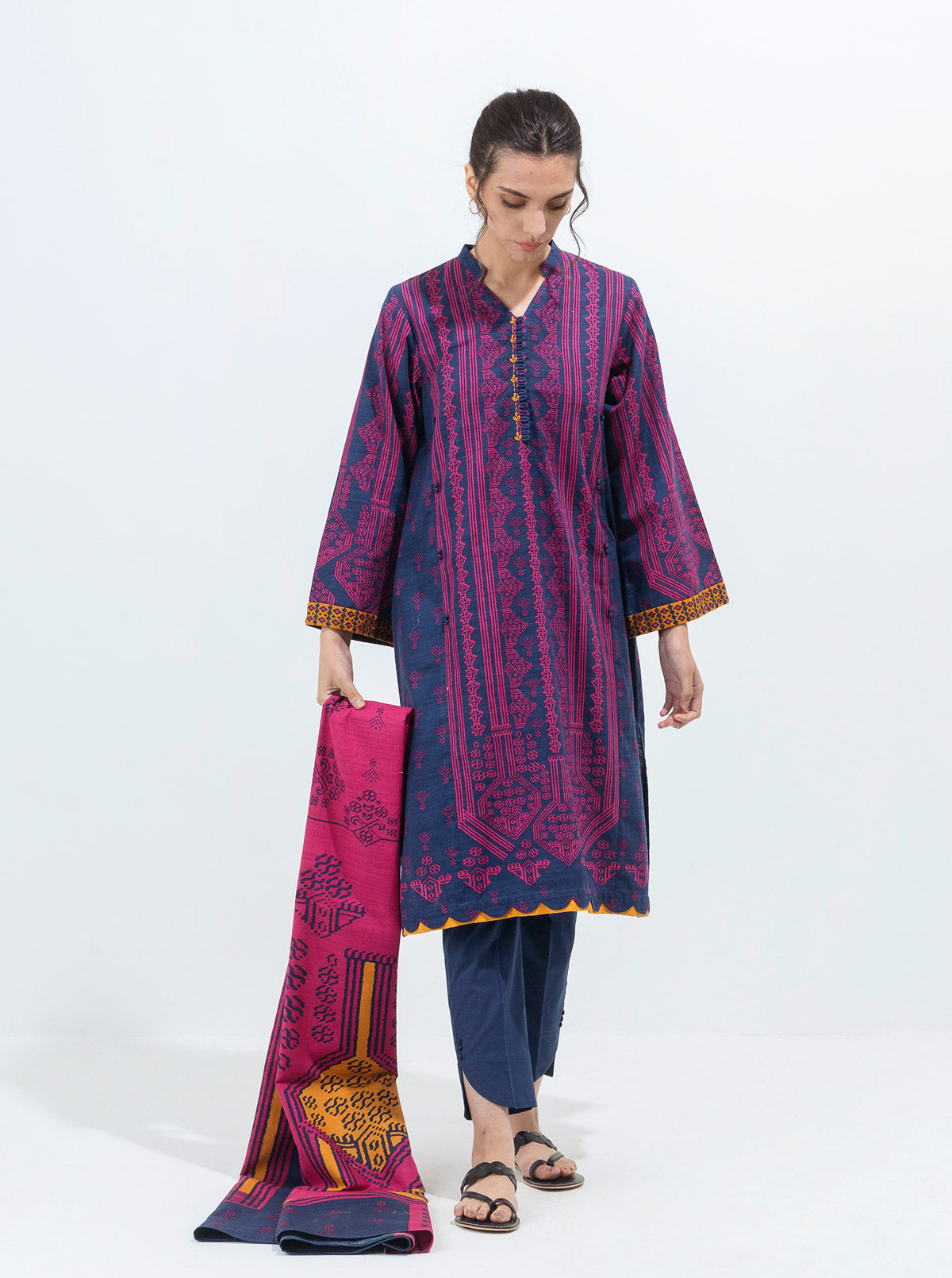 3 PIECE - PRINTED KHADDAR SUIT - VISTA BLUE MORBAGH WN_21   