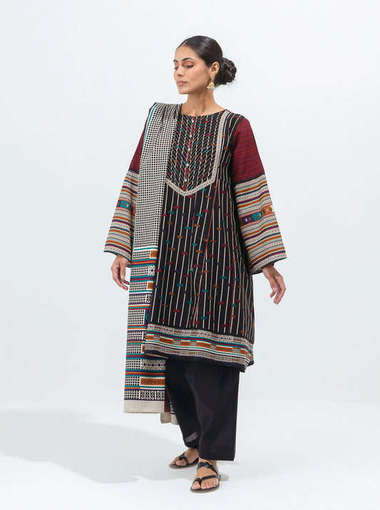 3 PIECE - PRINTED KHADDAR SUIT - ENCHANTED BLACK MORBAGH WN_21   