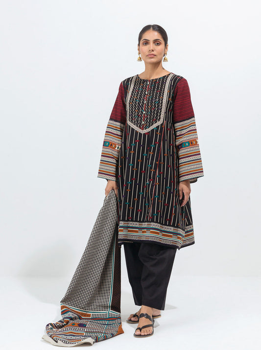 3 PIECE - PRINTED KHADDAR SUIT - ENCHANTED BLACK MORBAGH WN_21   
