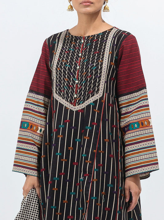 3 PIECE - PRINTED KHADDAR SUIT - ENCHANTED BLACK MORBAGH WN_21   