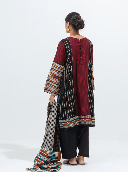 3 PIECE - PRINTED KHADDAR SUIT - ENCHANTED BLACK MORBAGH WN_21   