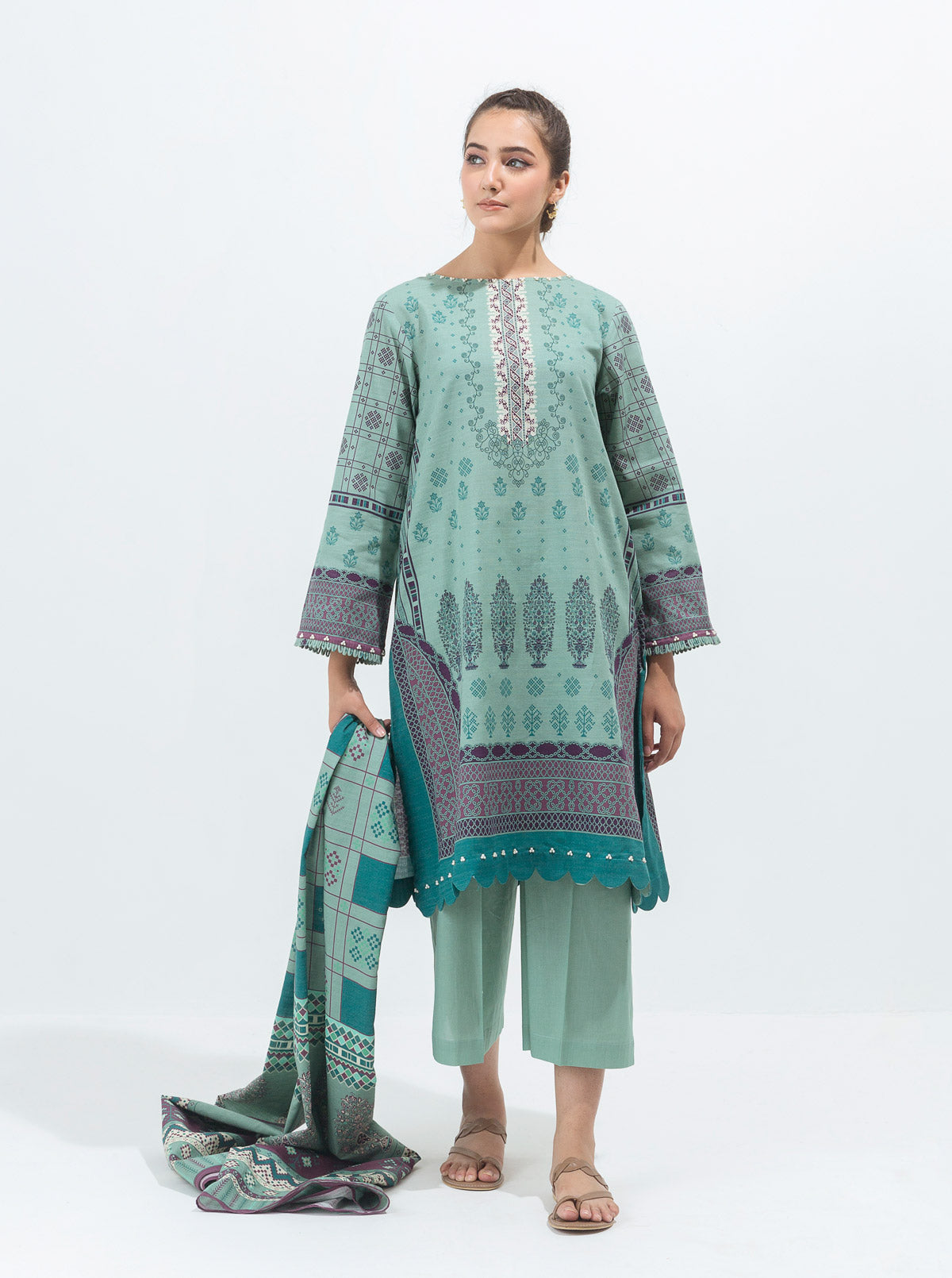 3 PIECE - PRINTED KHADDAR SUIT - MOONLIGHT JADE MORBAGH WN_21   