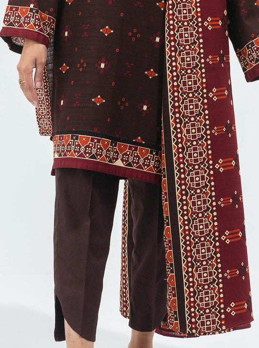 3 PIECE - PRINTED KHADDAR SUIT - DUSKY BROWN MORBAGH WN_21   