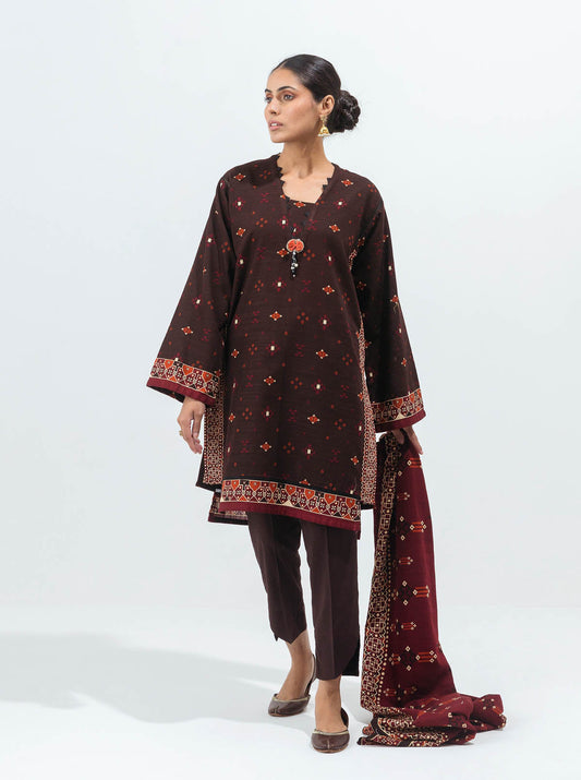 3 PIECE - PRINTED KHADDAR SUIT - DUSKY BROWN MORBAGH WN_21   