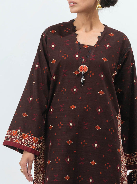 3 PIECE - PRINTED KHADDAR SUIT - DUSKY BROWN MORBAGH WN_21   