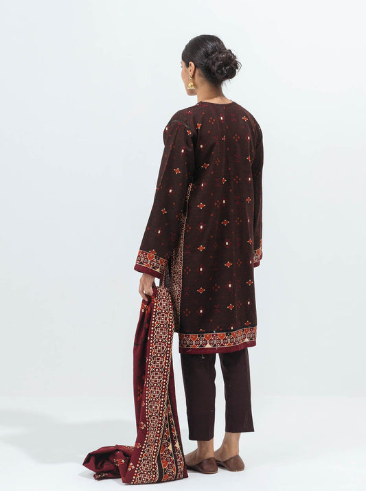 3 PIECE - PRINTED KHADDAR SUIT - DUSKY BROWN MORBAGH WN_21   