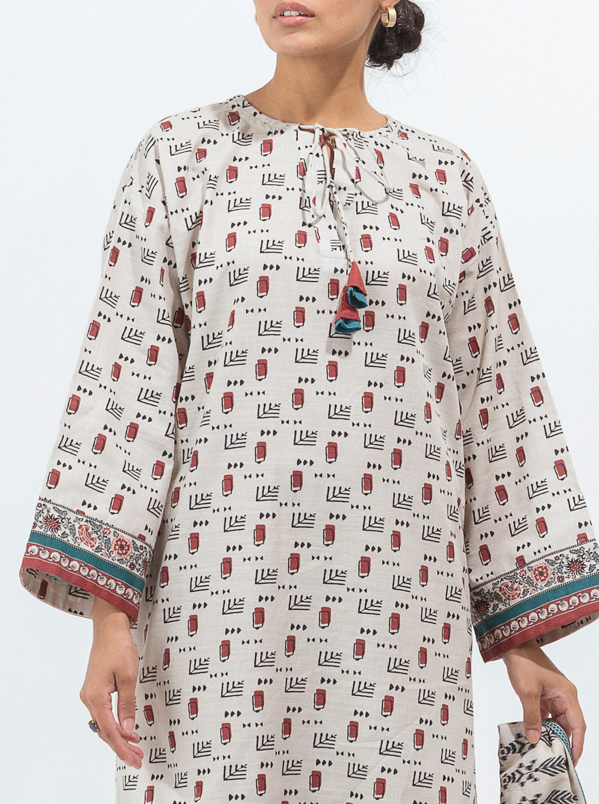 3 PIECE - PRINTED KHADDAR SUIT - IVORY CHALK MORBAGH WN_21   