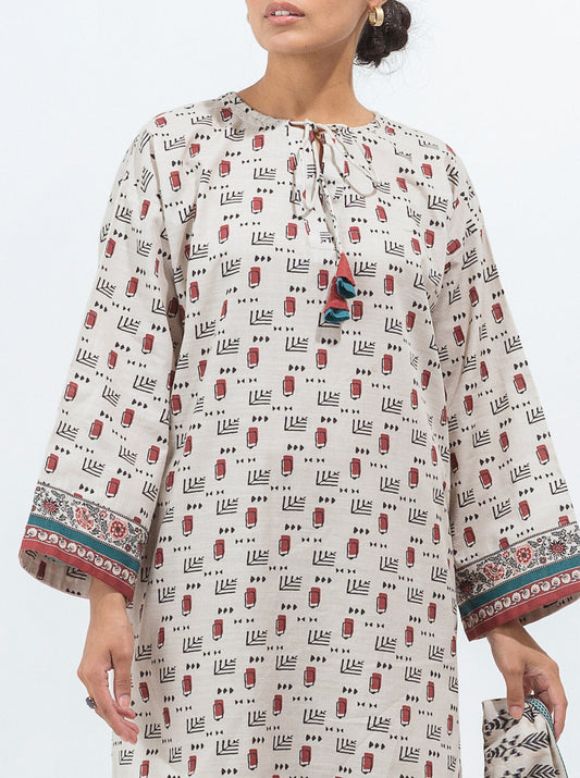 3 PIECE - PRINTED KHADDAR SUIT - IVORY CHALK MORBAGH WN_21   