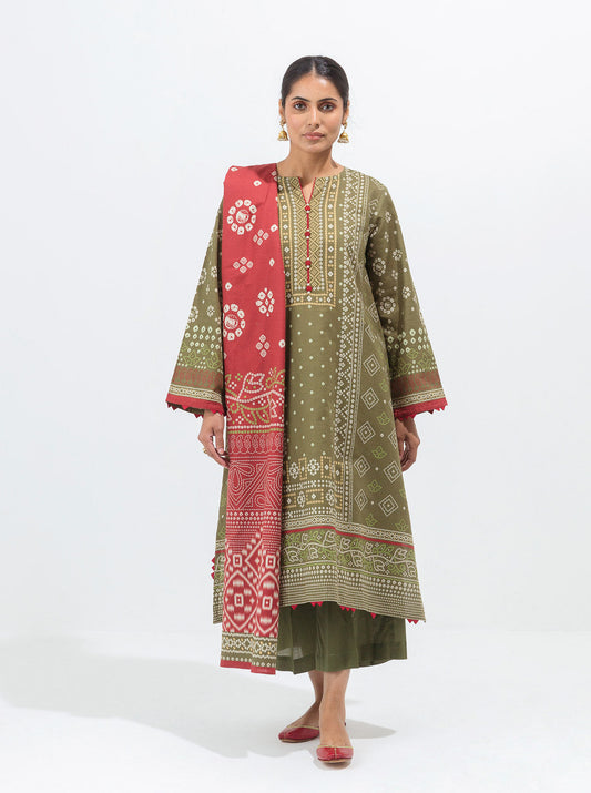 3 PIECE - PRINTED KHADDAR SUIT - OLIVE OPAL MORBAGH WN_21   