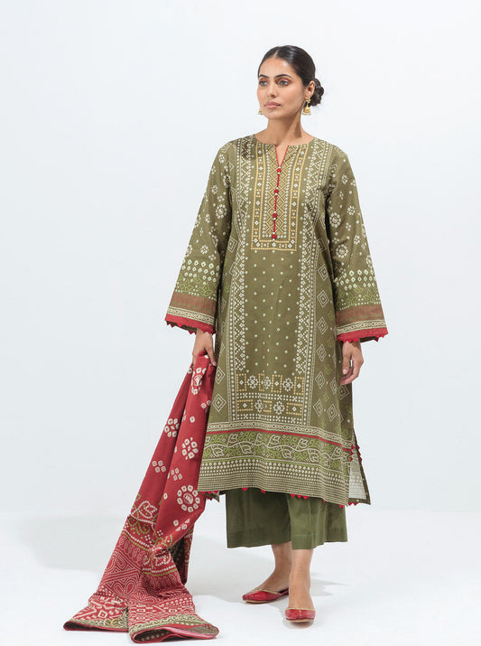 3 PIECE - PRINTED KHADDAR SUIT - OLIVE OPAL MORBAGH WN_21   