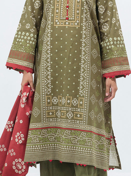 3 PIECE - PRINTED KHADDAR SUIT - OLIVE OPAL MORBAGH WN_21   
