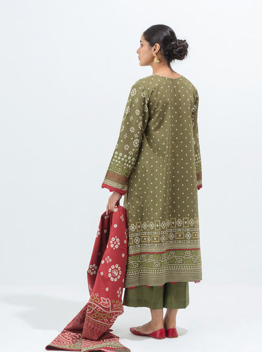 3 PIECE - PRINTED KHADDAR SUIT - OLIVE OPAL MORBAGH WN_21   