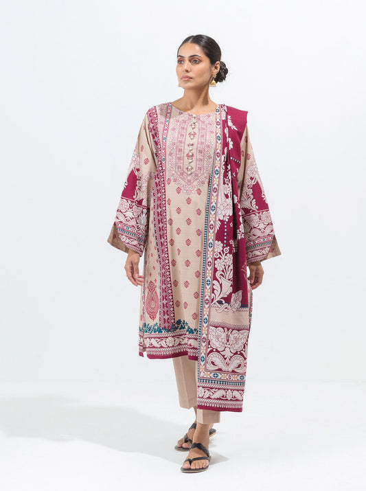 3 PIECE - PRINTED KHADDAR SUIT - ANTIQUE PEARL MORBAGH WN_21   