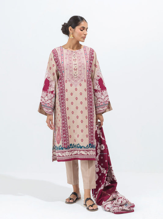 3 PIECE - PRINTED KHADDAR SUIT - ANTIQUE PEARL MORBAGH WN_21   
