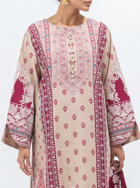 3 PIECE - PRINTED KHADDAR SUIT - ANTIQUE PEARL MORBAGH WN_21   