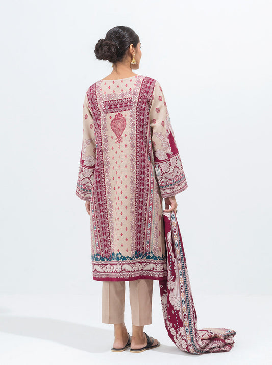 3 PIECE - PRINTED KHADDAR SUIT - ANTIQUE PEARL MORBAGH WN_21   
