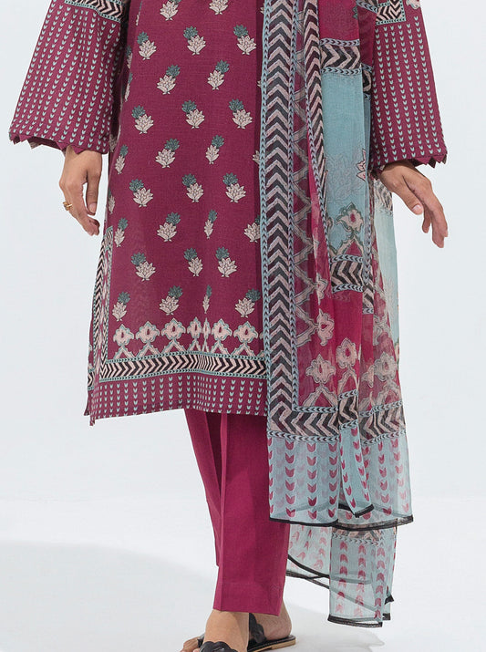 3 PIECE - PRINTED KHADDAR SUIT - FUCHSIA FLORA MORBAGH WN_21   