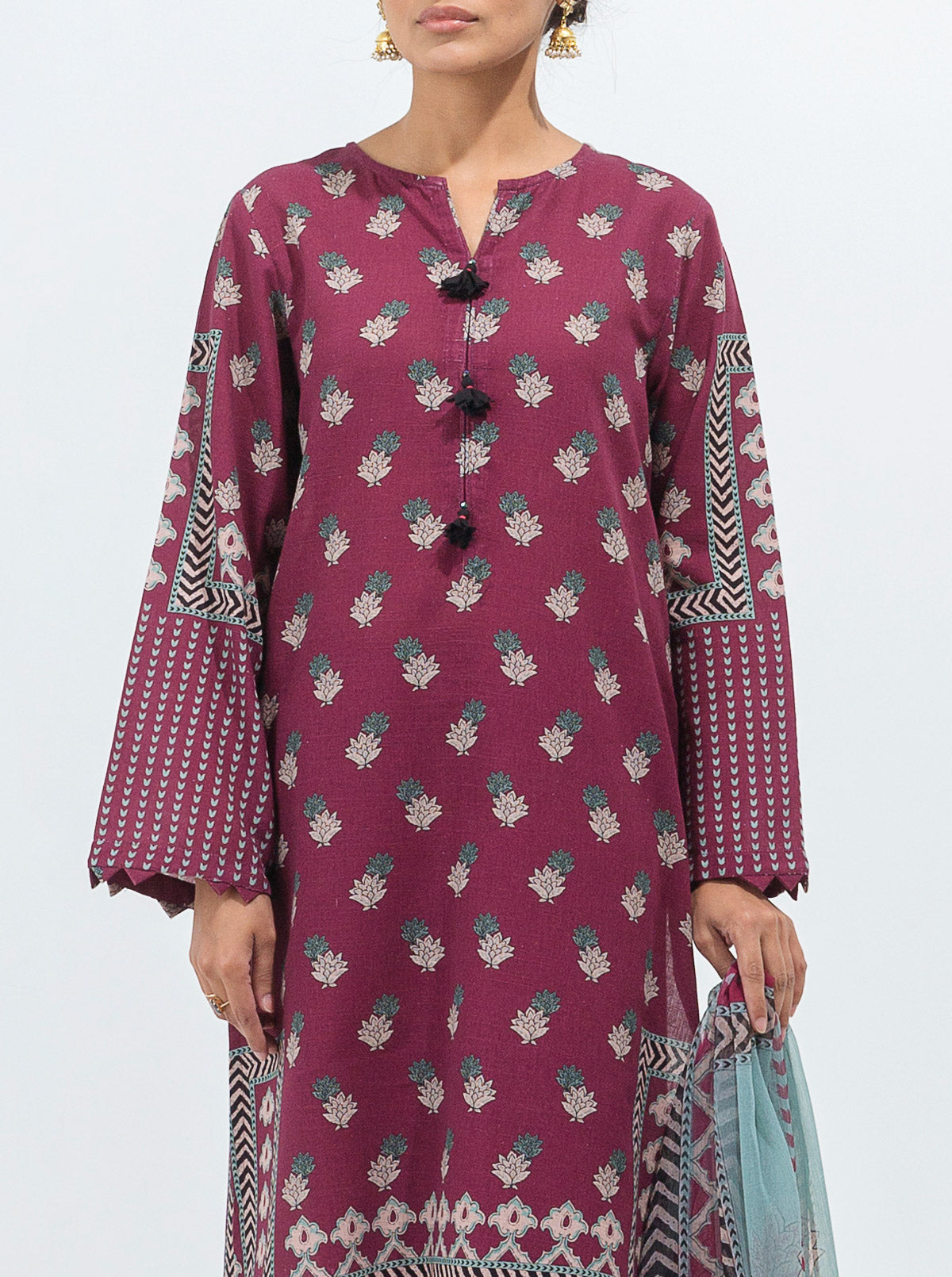 3 PIECE - PRINTED KHADDAR SUIT - FUCHSIA FLORA MORBAGH WN_21   
