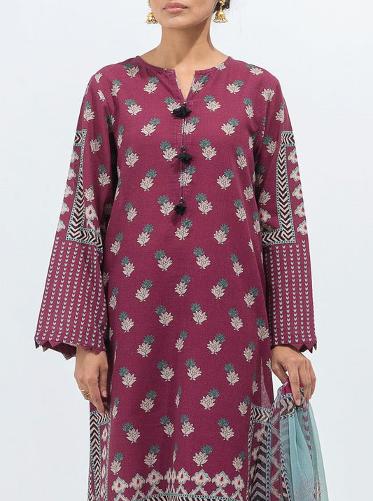 3 PIECE - PRINTED KHADDAR SUIT - FUCHSIA FLORA MORBAGH WN_21   