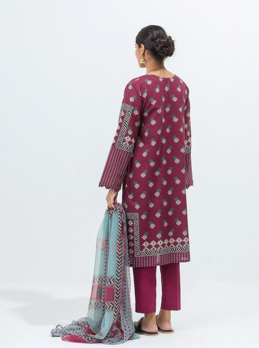 3 PIECE - PRINTED KHADDAR SUIT - FUCHSIA FLORA MORBAGH WN_21   