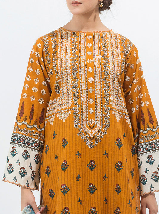 3 PIECE - PRINTED KHADDAR SUIT - OCHRE GOLD MORBAGH WN_21   